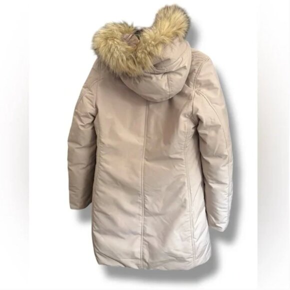 Uniqlo Women Ultra Warm Down Short Coat Parka Heattech Jacket Fur Hood Beige XS - Picture 3 of 8